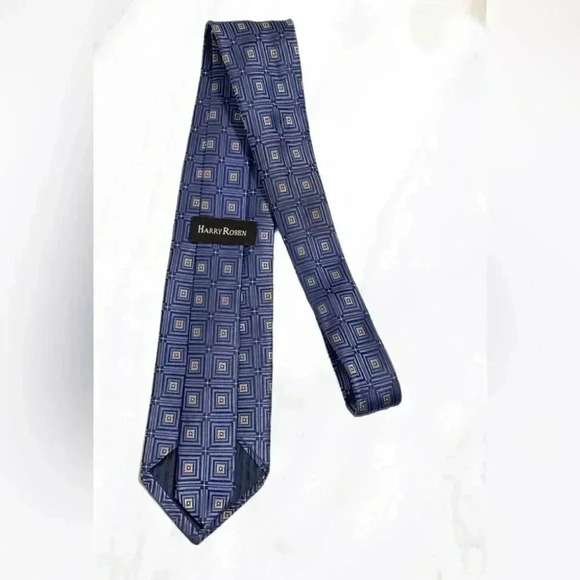 Harry Rosen 100% silk blue and grey geometric medallion tie - Picture 2 of 3